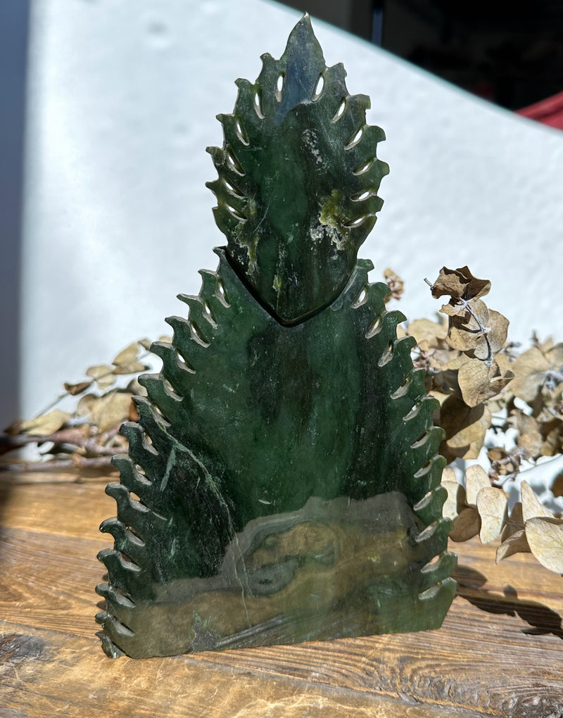 Dark Green Happy Jade Buddha Sculpture - 7.5"