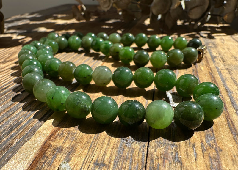 8mm Canadian Nephrite Jade Beads, made and strung in the 70s needs to be restrung - Final Sale