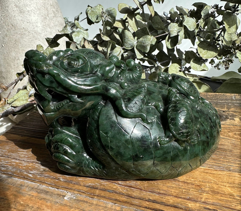 Jade Dragon Turtle Carving, 6"*