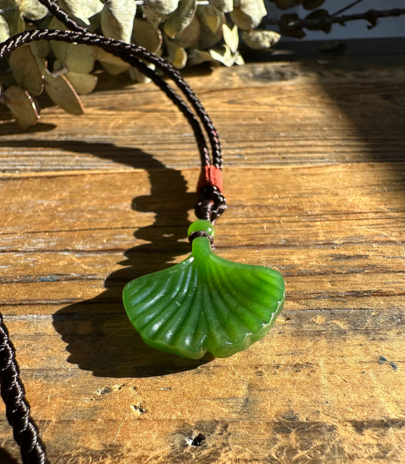 Canadian Jade Ginkgo Leaf Pendant, 30mm
